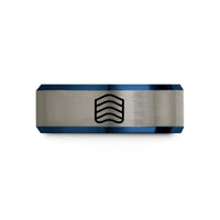 men's titanium wedding ring – black & blue & gray tungsten waterline stripes wedding band