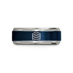 men's titanium wedding ring – blue & silver tungsten waterline stripes wedding band