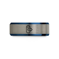 women's tungsten wedding band – black & blue & gray tungsten tab arrow wedding band
