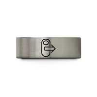 blue tungsten ring her – grey tungsten tab arrow wedding band