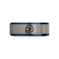 his and hers tungsten bands – black & blue & silver tungsten racing helmet wedding band