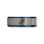engraved tungsten promise ring – black & blue & grey tungsten scuba diver swimming wedding band
