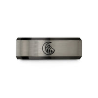 tungsten ring for couples – black & blue & grey tungsten treeline moon wedding band