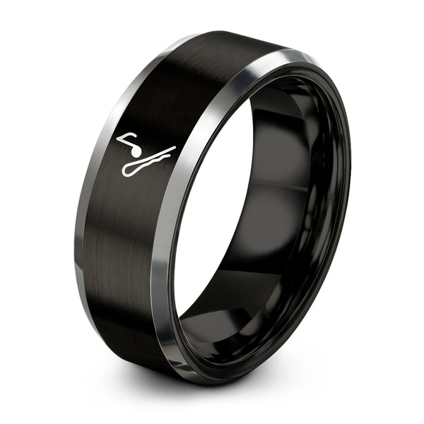 Decrescendo Note – Tungsten Wedding Band, 8 mm, Black, Grey Comfort-Fit Unisex