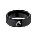 engraved promise ring women – black tungsten roofline chimney wedding band