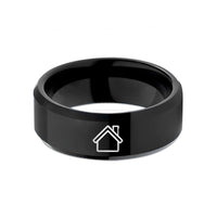 engraved promise ring women – black tungsten roofline chimney wedding band