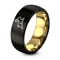 Tungsten Ring His And Hers Brushed BLACK ROSE GOLD – black & gold tungsten hopping bunny ring