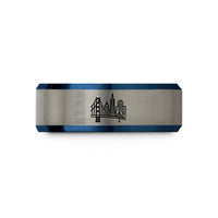 engraved tungsten rings couple – blue & grey tungsten san francisco wedding band