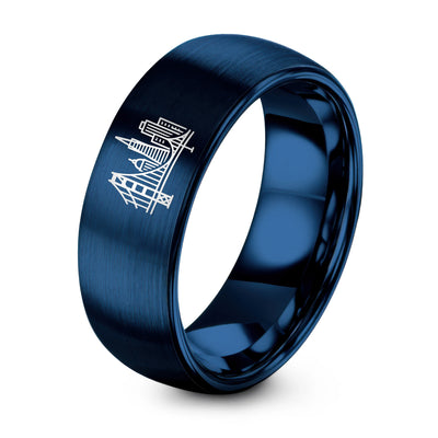 San Francisco – Tungsten Wedding Band, 8 mm, Blue Comfort-Fit Unisex
