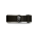 engraved tungsten promise rings – black & silver tungsten footprint heart wedding band