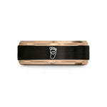 his and hers tungsten bands – black & rose gold tungsten footprint heart wedding band