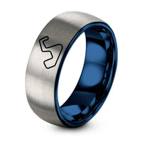 Tungsten Ring His And Hers Brushed GREY – blue & grey tungsten generic race track ring