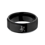 engraved tungsten rings couples – black tungsten pathway curve dove wedding band