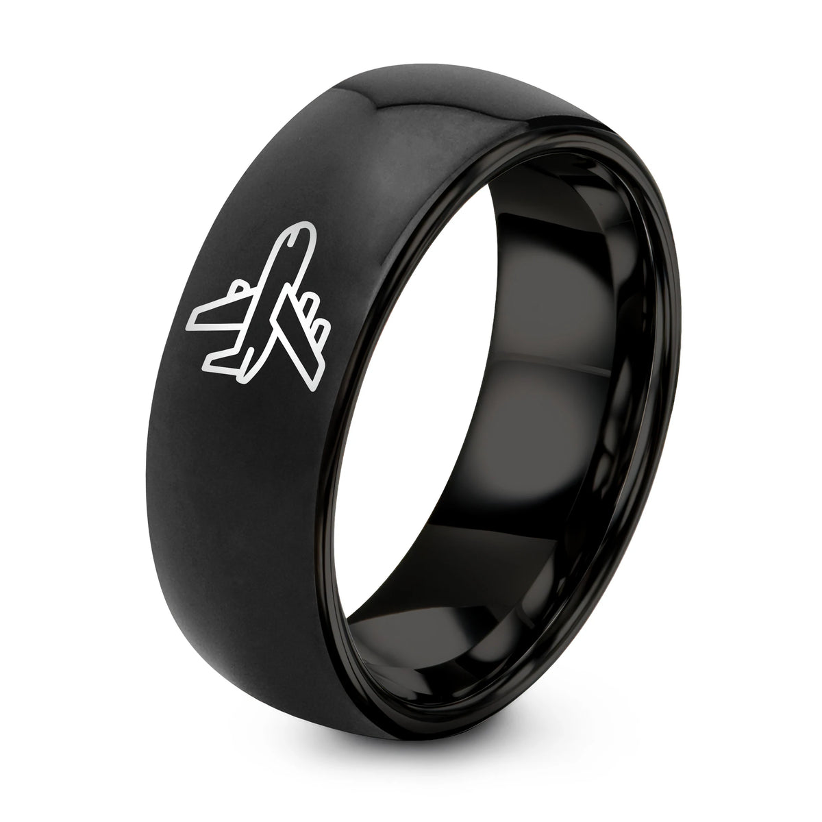 Tungsten Ring Men Brushed – black tungsten transport aircraft ring