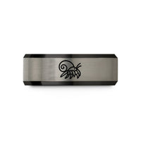 matching wedding ring bands – black & blue & grey tungsten hermit crab wedding band