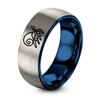 Tungsten Ring Sets for Couples – blue & gray tungsten hermit crab ring