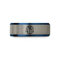 matching couple rings set – blue & grey tungsten lab coat icon wedding band