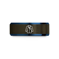his and hers tungsten rings – gunmetal & blue tungsten lab coat icon wedding band