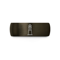 couples promise ring set – gunmetal & blue tungsten montauk point lighthouse wedding band