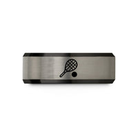 engraved rings for partners – black & blue & gray tungsten racquetball ball racquet wedding band