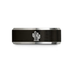 his and hers rings – black & silver tungsten saguaro cactus pair wedding band