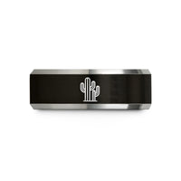 his and hers rings – black & silver tungsten saguaro cactus pair wedding band