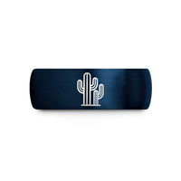 custom couples rings – blue tungsten saguaro cactus pair wedding band