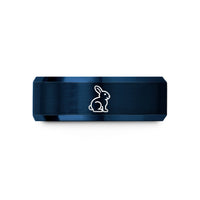 engraved tungsten wedding band – black & blue tungsten chocolate bunny wedding band