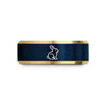 engraved tungsten wedding band – gold & blue tungsten chocolate bunny wedding band