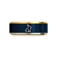 engraved tungsten wedding band – gold & blue tungsten chocolate bunny wedding band