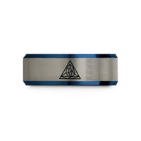 tungsten band for couples – black & blue & silver tungsten crystal grid triangle wedding band