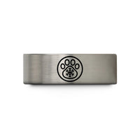 engraved rings for couples – grey tungsten snowflake paw circle wedding band
