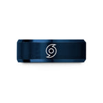 matching wedding bands set – black & blue tungsten hurricane symbol wedding band