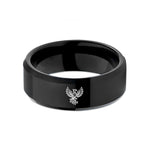 matching tungsten rings set – black tungsten phoenix flight wedding band