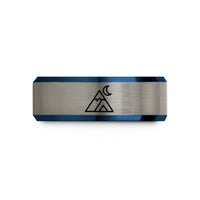 engraved tungsten couple rings – black & blue & gray tungsten snow capped peak wedding band
