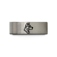 engraved tungsten promise rings – grey tungsten robo dog wedding band