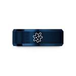 custom engrave couples rings – blue tungsten amoeba wedding band