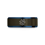 engraved bands for partners – gunmetal & blue tungsten amoeba wedding band