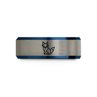 engraved couple rings set – black & blue & silver tungsten origami fox wedding band