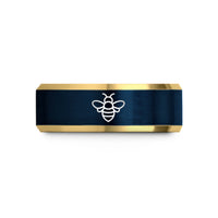 couples matching tungsten rings – gold & blue tungsten bee wedding band
