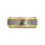 tungsten bands for couples – black & gold & gray tungsten bird perch wedding band