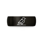 his and hers tungsten bands – black & gold tungsten bird perch wedding band