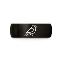 his and hers tungsten bands – black & gold tungsten bird perch wedding band