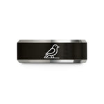 tungsten bands for couples – black & silver tungsten bird perch wedding band
