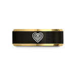 engraved rings for couples – black & gold tungsten latte art heart wedding band