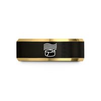 comfort fit rings men – black & gold tungsten stripes band wedding band