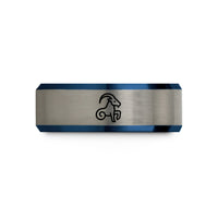 tungsten rings for couples – black & blue & gray tungsten capricorn wedding band