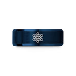 engraved couples rings gift – blue tungsten neural network nodes wedding band