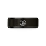 engraved couple ring bands – black tungsten river crossing stones wedding band