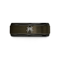 comfort fit rings men – gunmetal & black tungsten tarantula top view wedding band